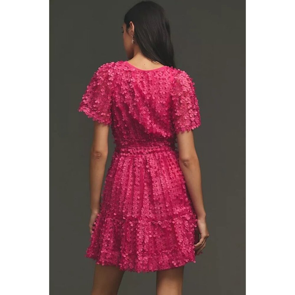 Women's Fuchsia Mini Dress - Elegant Textured Party Dress - Picture 2 of 10